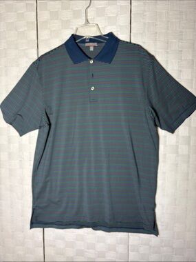 Peter Millar Blue Collar Polo with Green and Navy Stripes